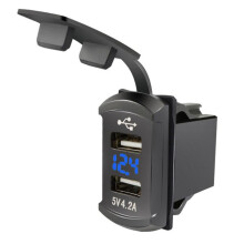 Car USB Charger 12V 24V Dual USB Fast Charging Socket with Voltmeter Waterproof Blue LED for Car Boat RV
