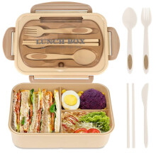 (Khaki) Lunch Box for Adults, 1200ml Kids Bento Box with 3 Compartments, Leakproof Bento Lunch Box with Utensils, Green