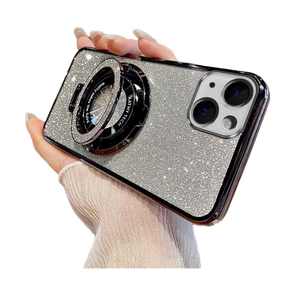 Magnetic Glitter Phone Case For Iphone 16 (6.1") – Slim, Shiny, Shockproof, Magsafe-Compatible, Luxury Plating, Stand Function, Black 9479868420793