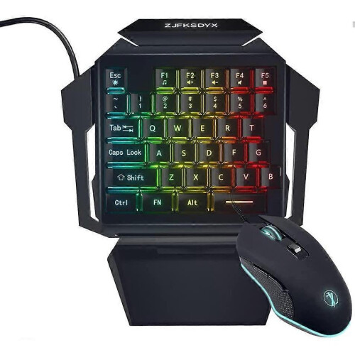 One Handed Gaming Keyboard and Mouse Combination Mini Wired RGB Backlit