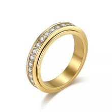 CZ Anxiety Rings for Women Men Silver Stainless Steel Fidget ADHD Decompression-Gold-7