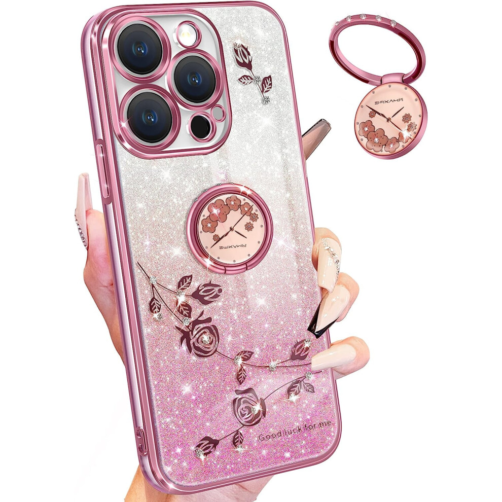 3-In-1 Glitter Iphone 14 Pro Case (6.1") Â Sparkly Floral Design With Ring Holder, Compatible With Iphone 14 Pro 9028731069975