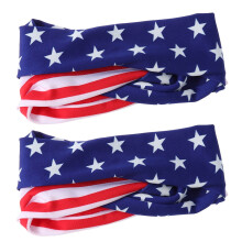 2Pcs America Flag Pattern Headbands USA Flag Elastic Head Wrap Turban Headdress for Patriotic Event (Assorted Color)