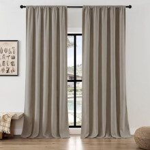 Faux Linen Curtains 52x72 in, 2-Pc Light Filtering Drapes with Rod Pockets, Birch – Compatible with Standard Rods
