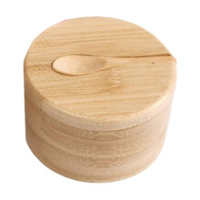 Boîte à épices en bois avec cuillère intégrée, pot de rangement pour sel et poivre, indispensables en cuisine. Dimensions : 9 x 9 x 7 cm. Poids