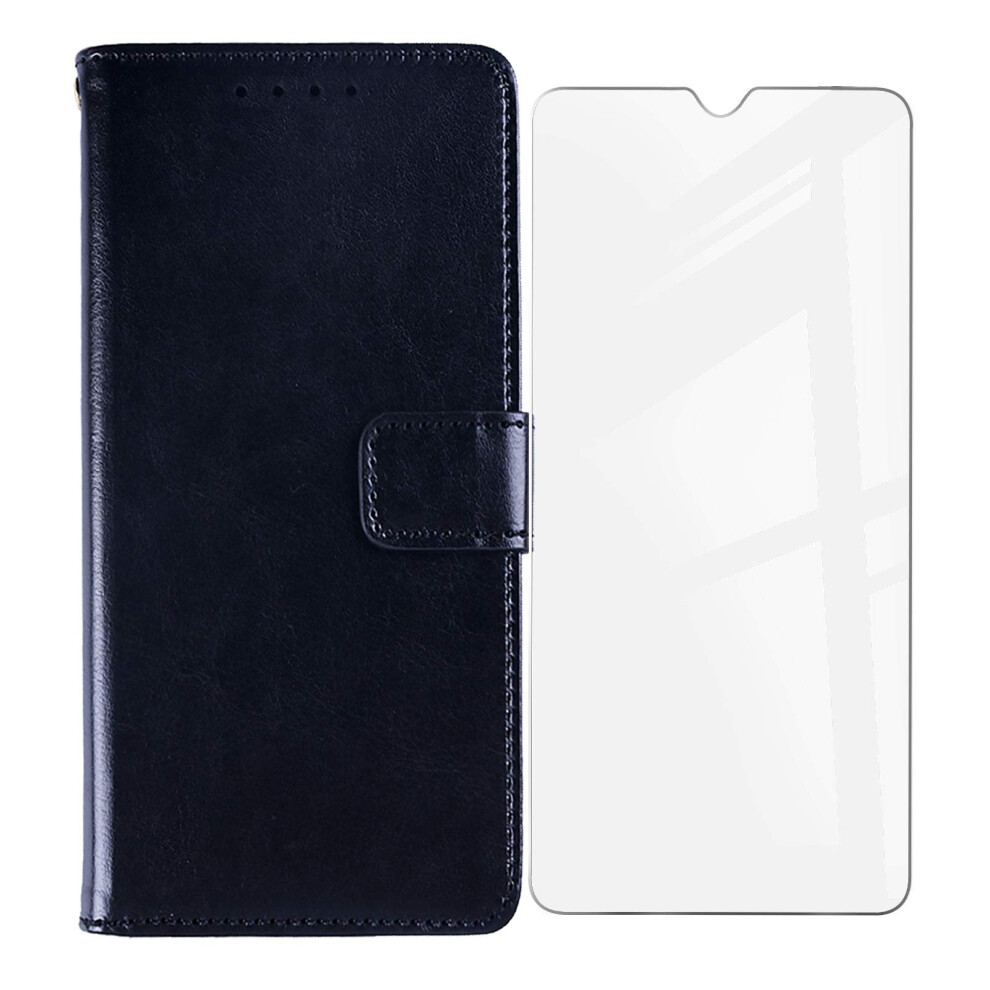 Wallet Case With Screen Protector, Leather Flip Cover With Card Holder And Magnetic Closure For Realme C31 Black 9771547592525