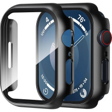 2-Pack Hard PC Case with Built-in Tempered Glass Screen Protector Compatible with Apple Watch Series 1-9 (38/40/41/42/44/45mm)