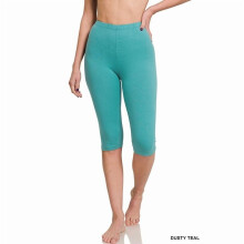 Women's Essential Basic Cotton Spandex Stretch Below Knee Length Capri Leggings