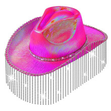 COMEET Cowboy Hat, Vacation Hat with String Light LED Shining Sequins Gleaming Tassels for Club Carnivals Music Festival