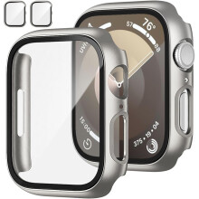 XiHAMA 2er-Pack Hülle + Displayschutzfolie aus gehärtetem Glas, kompatibel mit Apple Watch Series 9/8/7 (41 mm), schlanke HD-PC-Hülle
