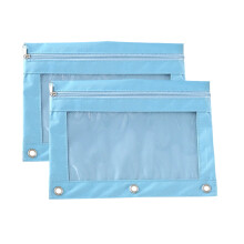 2PCS Transparent PVC Pencil Pouches with Single Zipper, Large Capacity, 3 Reinforced Grommets, Compatible with Standard Binders