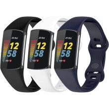 Zestaw 3 pasków Slim fit kompatybilnych z bransoletą smartwatcha Fitbit Charge6/Charge5 Miękki silikonowy pasek sportowy na nadgarstek dla kobiet