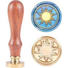 Vintage-Siegelstempel Sun Retro, 25 mm, abnehmbarer Messingstempel mit Holzgriff