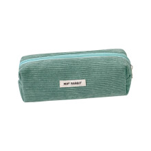 Retro Corduroy Solid Color Pencil Case, Large Capacity Student Stationery Storage Bag, Portable Makeup Bag & Handbag, 19x6x7cm