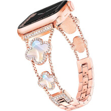 Four-Leaf Clover Band Compatible with Apple Watch 38/40/41/42mm, Lightweight Adjustable Metal Strap for Women – Fits Series 10, 9, 8, 7, 6, 5, 4, 3,