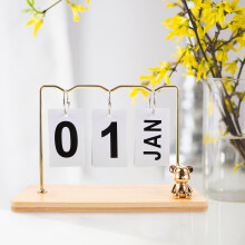 Perpetual Calendar Table Arrangement Wooden Color for Study 1Pcs 9.3X6.1X3.2In