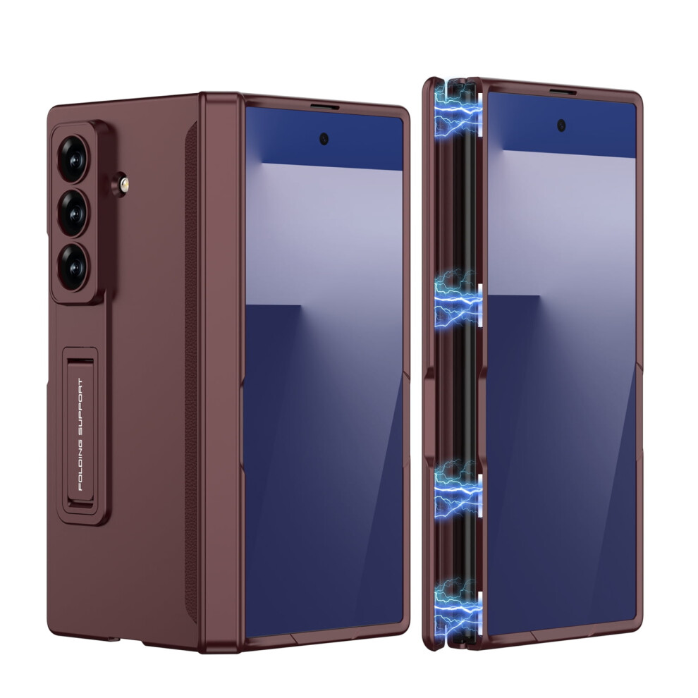 For Galaxy Z Fold 7 Case With Hinge Protection And Kickstand, Shockproof Magnetic Hard Rugged Protective Cover, Winered 9028731575476