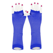 Xinwanna 1 Pair Royal Blue Fingerless Fishnet Gloves – Hollow Out, High Elasticity, See-Through, Cosplay/Party Use (One Size)