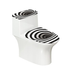 Stylish 2-Piece Toilet Seat Covers, Stretch Polyester Fabric Toilet Bowl Cover & Machine Washable, Black and White Spiral Stripes