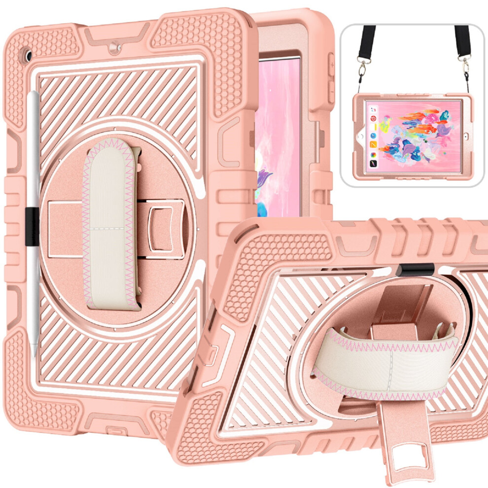Tech Circle Rugged Case For Ipad 10Th Gen (10.9", 2022) Â Rotating Hand Strap, Stand & Shoulder Strap, Rose Gold 9028731575506
