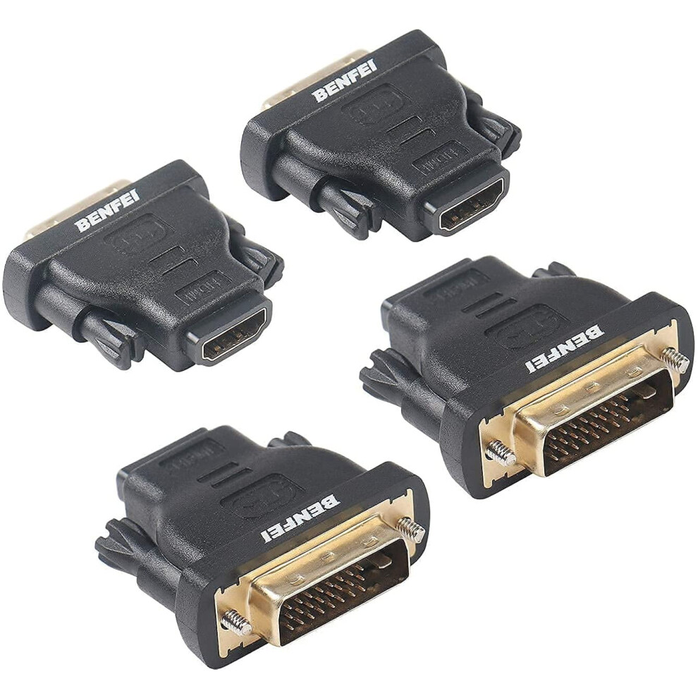 Dvi To Hdmi, Bidirectional Dvi (Dvi-D) To Hdmi Male To Female Adapter With -Plated Cord,4Pack Gold 9365509163702