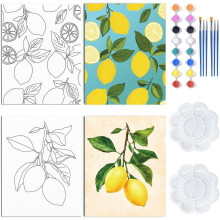 Set de 2 lienzos con dibujos de limones preimpresos, 20x25 cm (8x10"), kit de arte con contornos de frutas para principiantes y adultos – Regalo de
