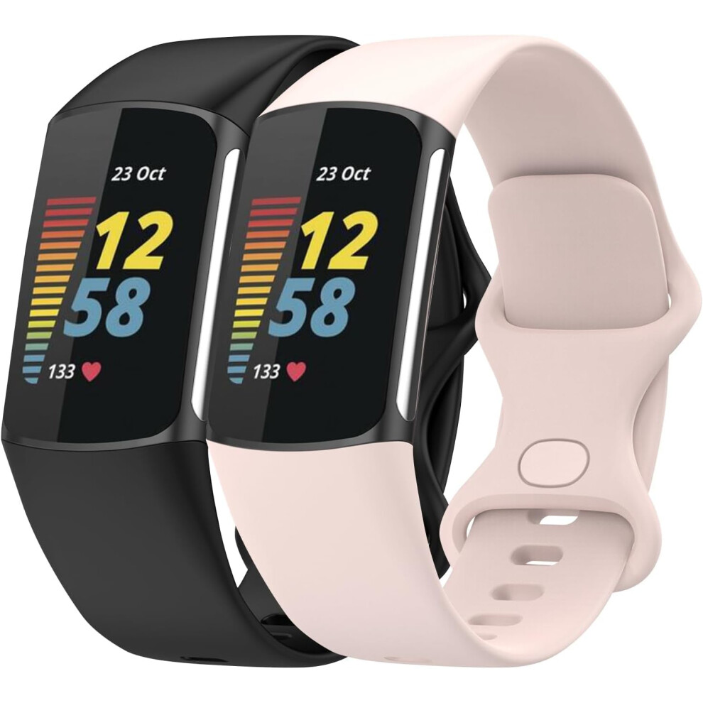 2 Pack Compatible With Fitbit Charge 6 Bands For Women Men, Soft Silicone Replacement Band For Compatible With Fitbit Charge 6 Charge 5 Smartwatch 9479868589926