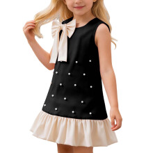 Elegant Summer Girls Dress Bow Pearl Birthday Party Wedding Sleeveless A Line Ruffle Hem Mini Princess Dress Stylish Dresses