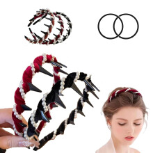 High Skull Headbands for Women, Retro Pearl & Teeth Reversible Non-Slip Beaded Hair Hoop, Vintage Artificial Pearl Hairband