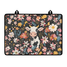 Multi-purpose Glass Stove Top Cover with Cow Floral Pattern – Polyester & Rubber, Hanging Loops, Compatible with Electric Stoves