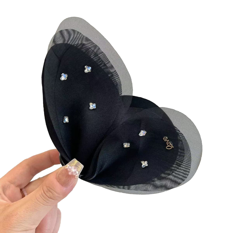 Xinwanna Women Hair Clip Bowknot Shape Mesh Yarn Summer Large Back Head Hair Claw Scalp-Protective Hair Accessory (Black)