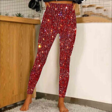 Awdenio New Arrivals Sequin Yoga Pants for Women Fashion Sparkly Glitter High Waist Slim Party Club Bling Trouser Leggings