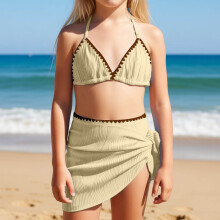 Jentebadedrakt 3-delt bikini med overtrekk, skjørt, sommerstrand, søte bikinier 7-8 år