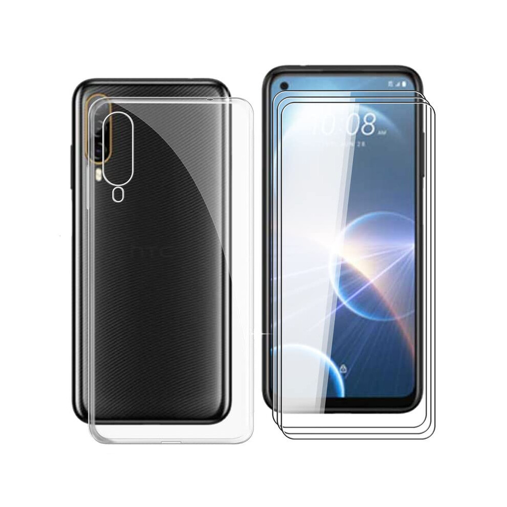 Case For Htc Desire 22 Pro Clear Slim Shockproof Tpu Cover With 3 Tempered Glass Screen Protectors 9092120217155