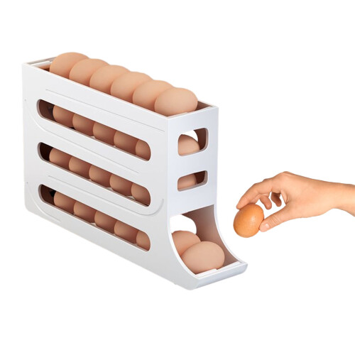 2023 New Automatic Rolling Third-layer Egg Dispenser, Egg Holder Dispenser for Refrigerator, Holds 24 Eggs, Space-Saving Egg Storage