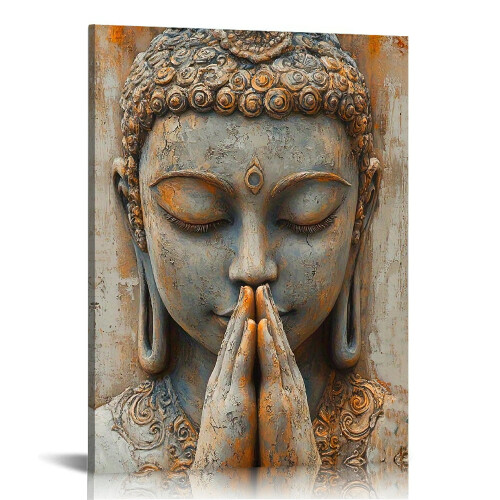 Golden Leaf Buddha Canvas Print Wall Art 1 Piece