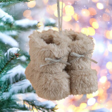 DAMAI Christmas Tree Plush Boot Ornaments Set – Fuzzy Boots with Silver Bow, Holiday Hanging Decor (Gray), compatible with standard tree hooks