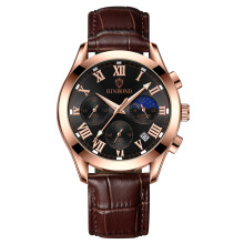Ure til mænd Brunt læder Guldkasse Analog Quartz Moderigtigt forretningsur Dagdato Lysende Vandtæt Casual Herrearmbåndsur