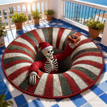 24" Christmas Mat – Christmas 3D Visual Rugs Decorative Rug with Depth Pattern Theme Skeleton Quilted Round Mat Non- Door Mats Gift for Home Parties