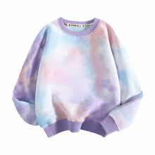 Unisex Tie-Dye Fleece Sweatshirt, Long Sleeve Crewneck Pullover for Girls & Boys, Purple, Size 8-9 Years – Fall/Winter Casual Top