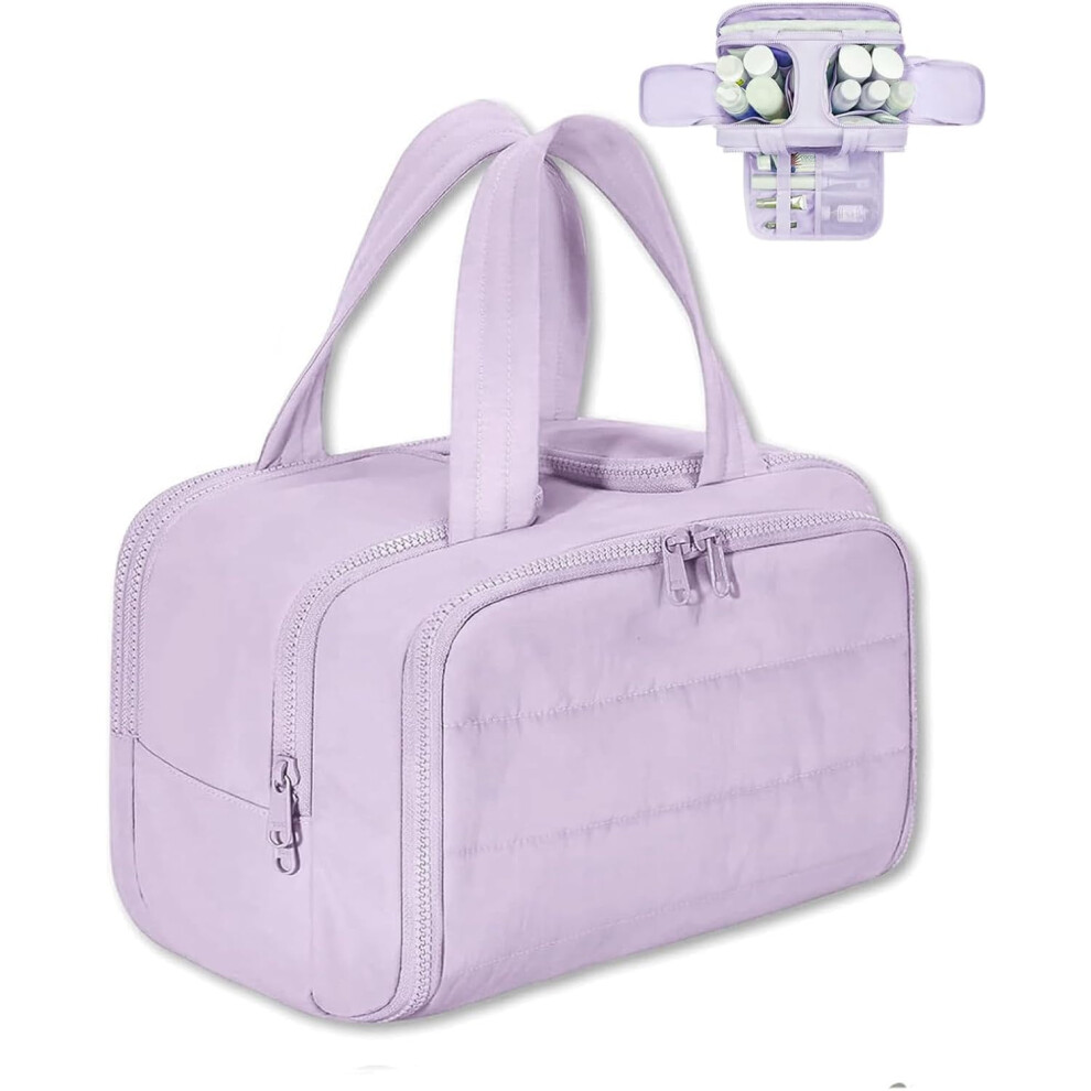 Cureaway Travel Cosmetic Bag for Women â Large Capacity, Wide-Open, 4-in-1 Puffy Toiletry Bag with Dividers & Handle