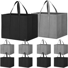 Pacote com 10 Sacolas de Compras Reutilizáveis, Grandes e Dobráveis, Sacolas Ecológicas com Alça Longa para Compras de Supermercado e Roupas