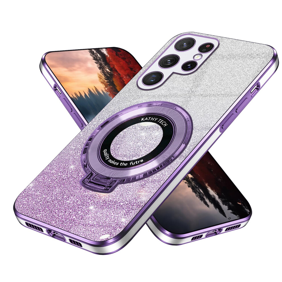 Case Clear Glitter Cover With 360 Shockproof Protection And Ring Kickstand For Samsung Galaxy S25 Ultra Purple 9092120218220
