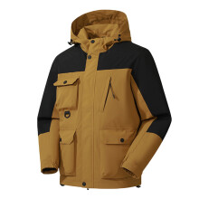 Herrkläder Vattentät Vinterjacka med Patchworkmönster, Andningsbar Skaljacka, Långärmad, Huva, Varm Jacka med Fickor, Storlek S-5XL