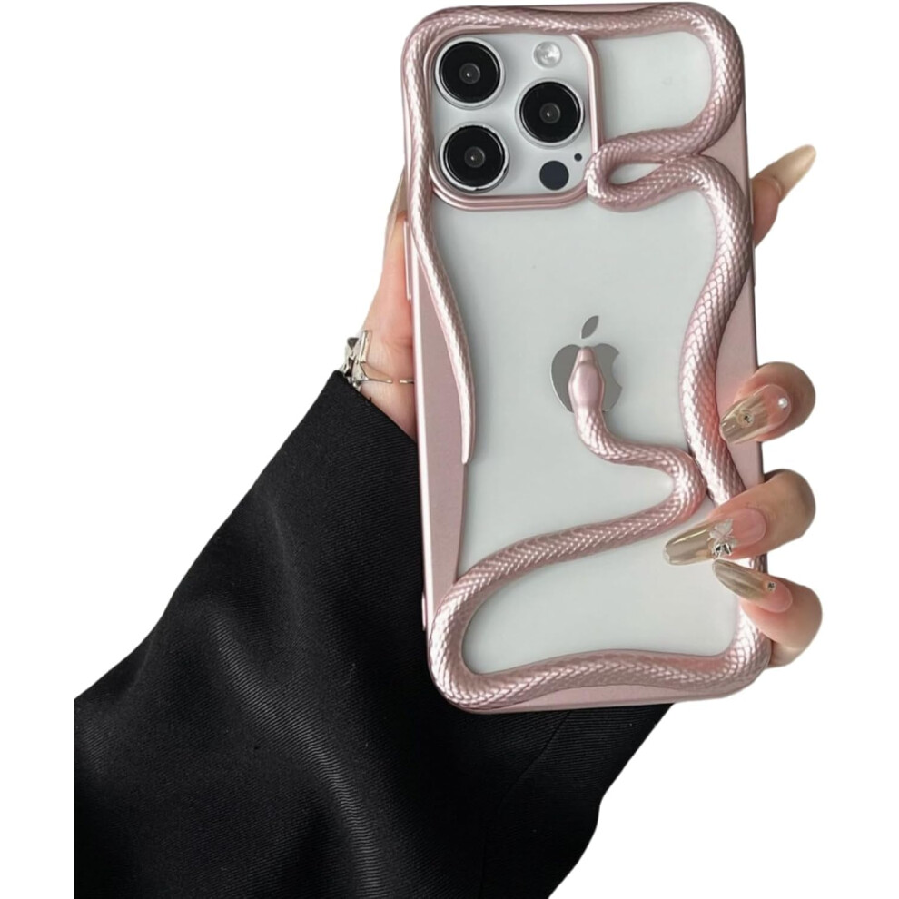 Case For Iphone 15 Pro Max, 3D Snake Pattern Shockproof Electroplated Cover With Full Protection And Heat Dissipation (Pink) Pink 9092120219272