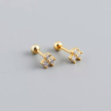 925 Sterling Silver CZ Clover Tragus Helix Stud Earrings F1137-Gold