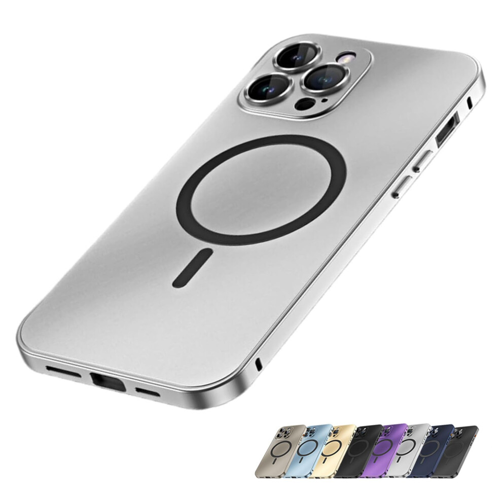 Magnetic Case For Iphone 14 Pro With Aluminum Metal Bumper, Matte Antifingerprint, 360 Full Protection (Silver) Silver 9092120219258