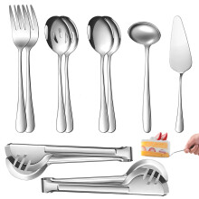 10-Pc Stainless Steel Serving Set: Spoons, Forks, Ladle, Cake Server, Tongs – Compatible with Buffet, Catering, Banquet, Party