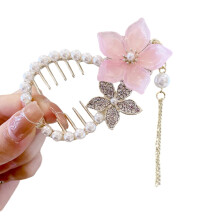 Xinwanna Lady Ponytail Claw Clip with Rhinestones, Faux Pearls & Tassel – Lightweight Bridal Hair Bun Clip (Type B)