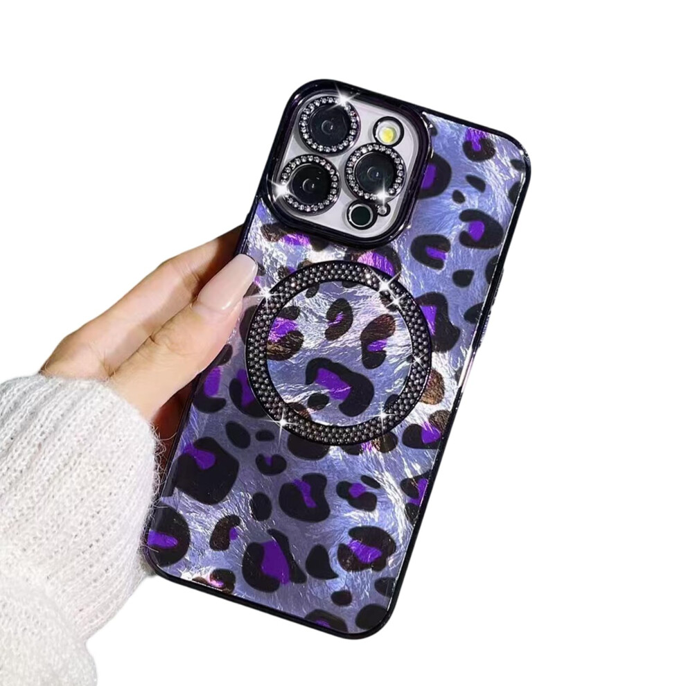 Magsafe Compatible Shockproof Clear Iphone 16 Plus Case With Glitter Leopard Design And Camera Protection (Purple) Purple 9771547595441